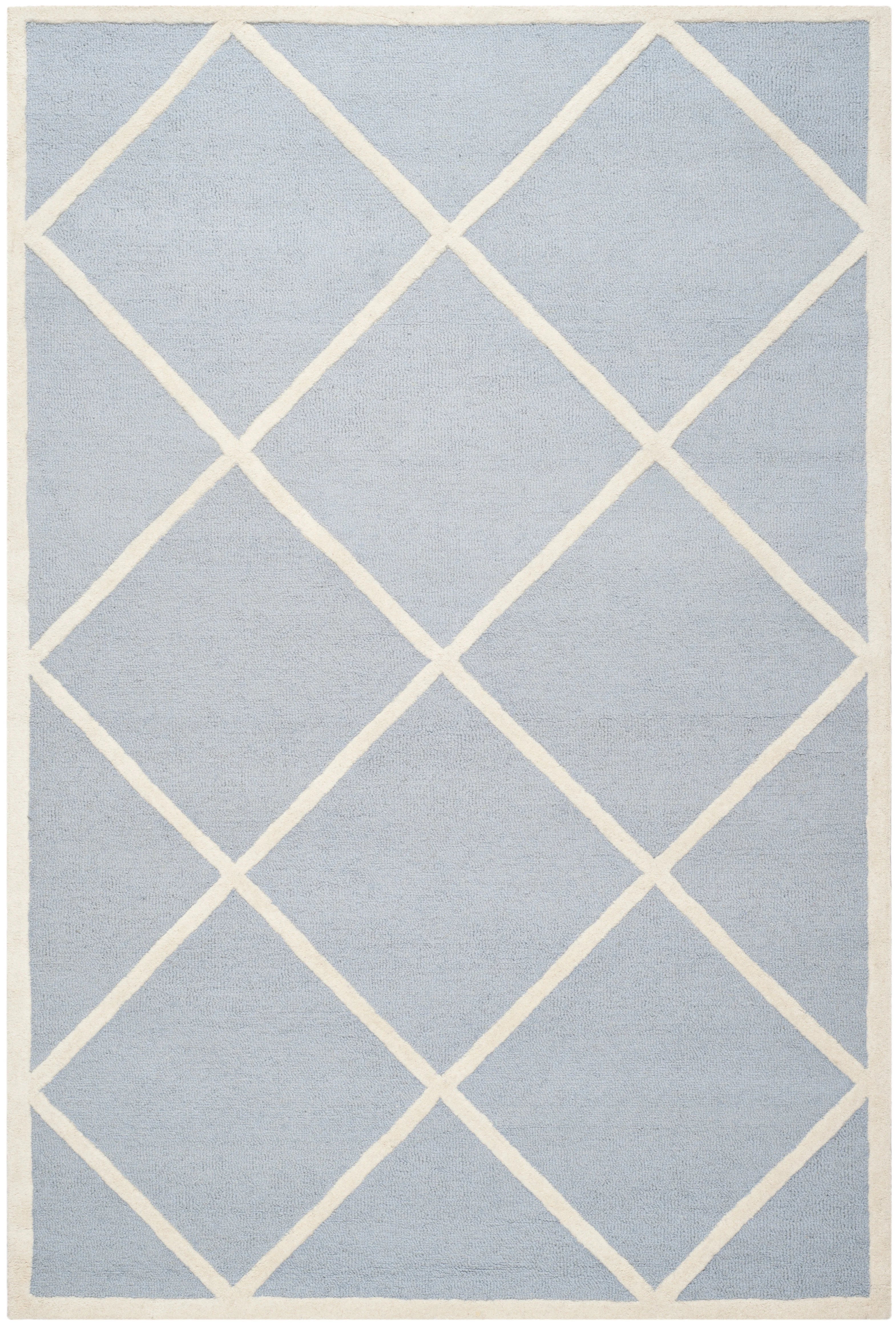 Geometric Diamonds Wool Area Rug, Light Blue/Ivory, 5' x 8' U551186