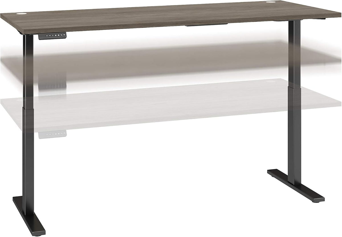 Height Adjustable Standing Desk, 72W x 30D, Modern Hickory with Black Base D636