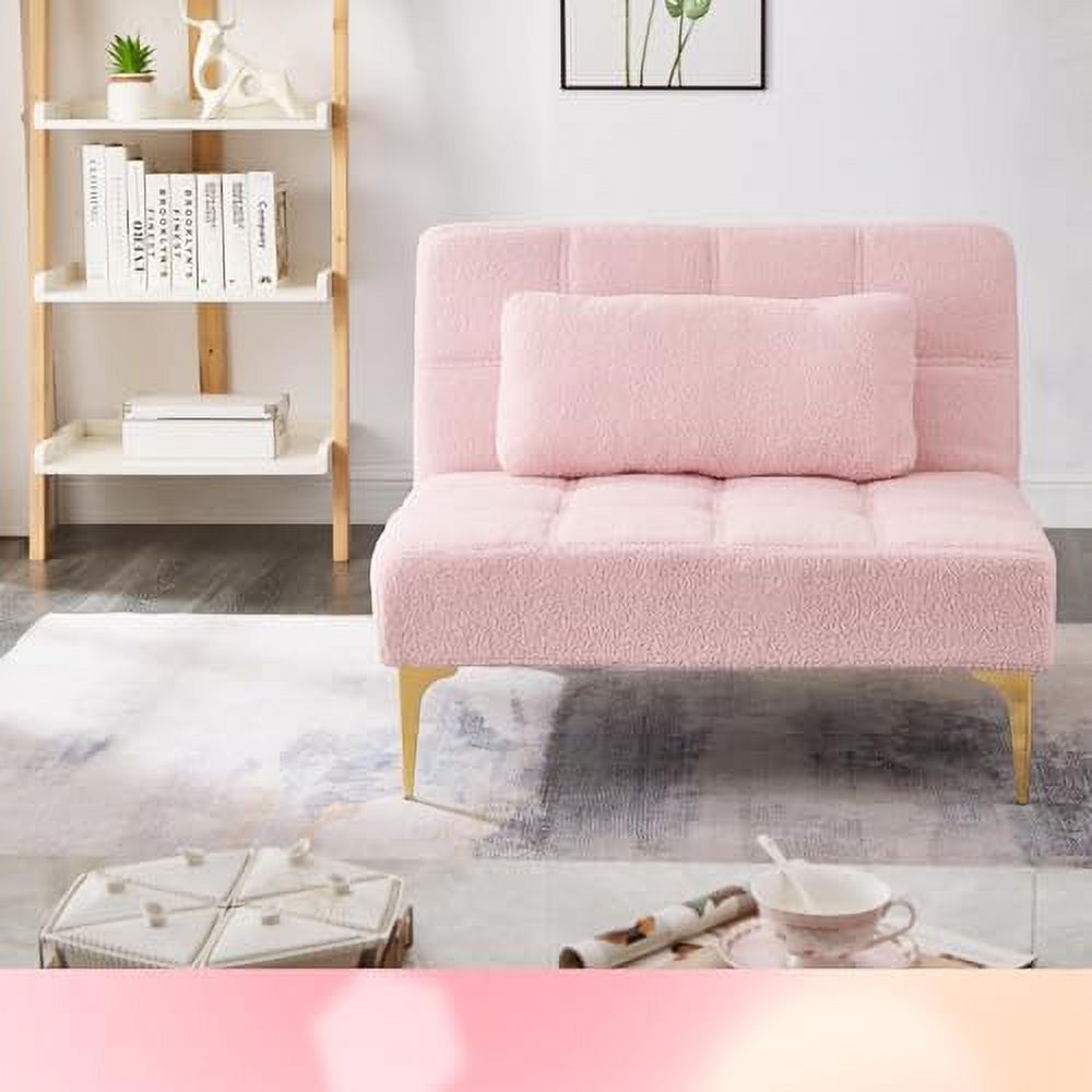 White Teddy Fabric Convertible Sofa Bed with Toss Pillows C242