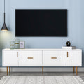 White Wood TV Stand with 5 Champagne Legs U621