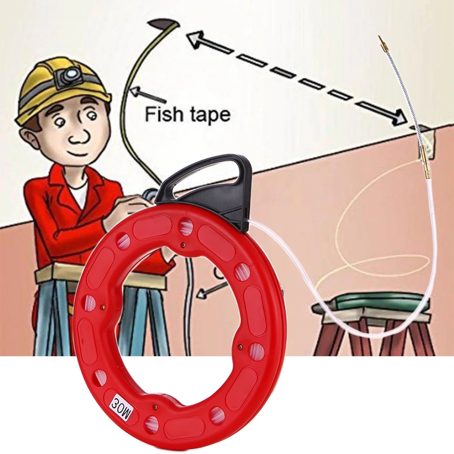 Fiberglass Fish Tape Reel Puller with Impact Case X625178
