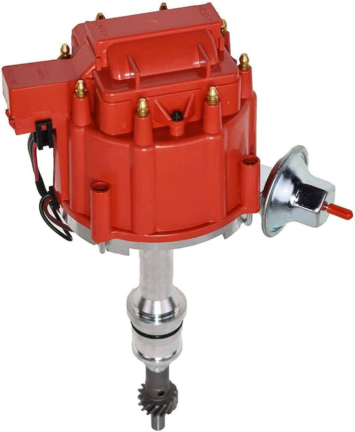 HEI Distributor 65K Coil Complete with 8mm Red Silicone Spark Plug Wires and Battery-Pigtail Harness Kit L49703