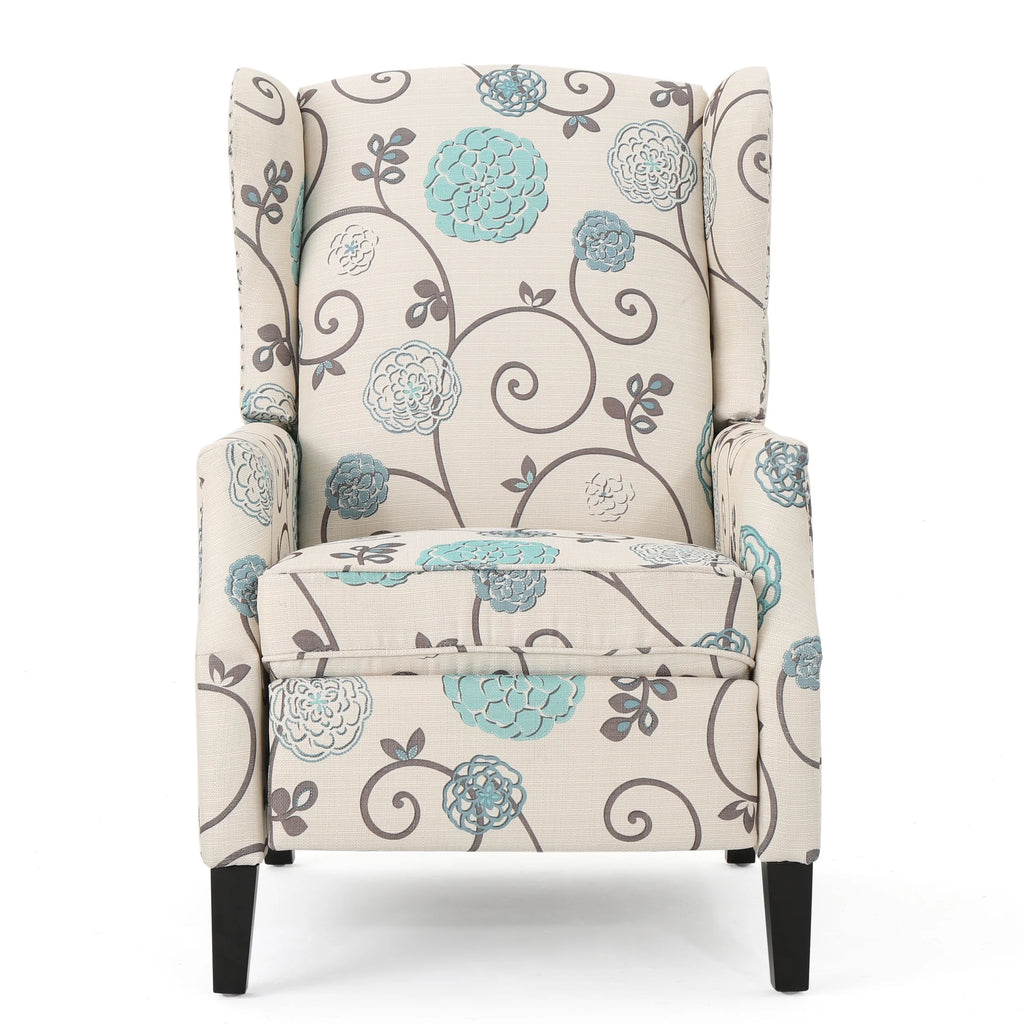 White and Blue Fabric Wing Back Recliner M18865