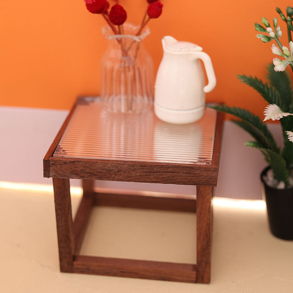 Mini Table Acrylic Black Walnut Wood for 1/12 Doll House T2897