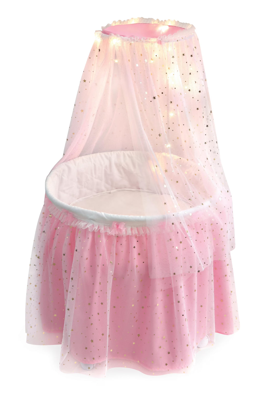Pink Doll Bassinet with Canopy and Lights for 18 inch Dolls P196