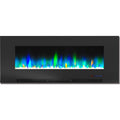 Black Wall-Mount Electric Fireplace with Multi-Color Flames and Crystal Rock Display Y67104