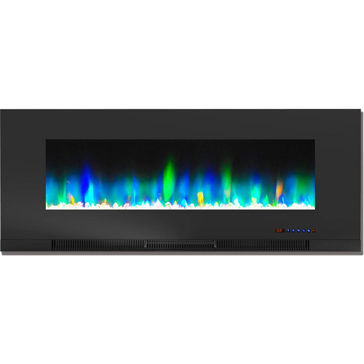 Black Wall-Mount Electric Fireplace with Multi-Color Flames and Crystal Rock Display Y67104