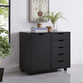 5-Drawer Black Office Storage Cabinet with Shelves O75170