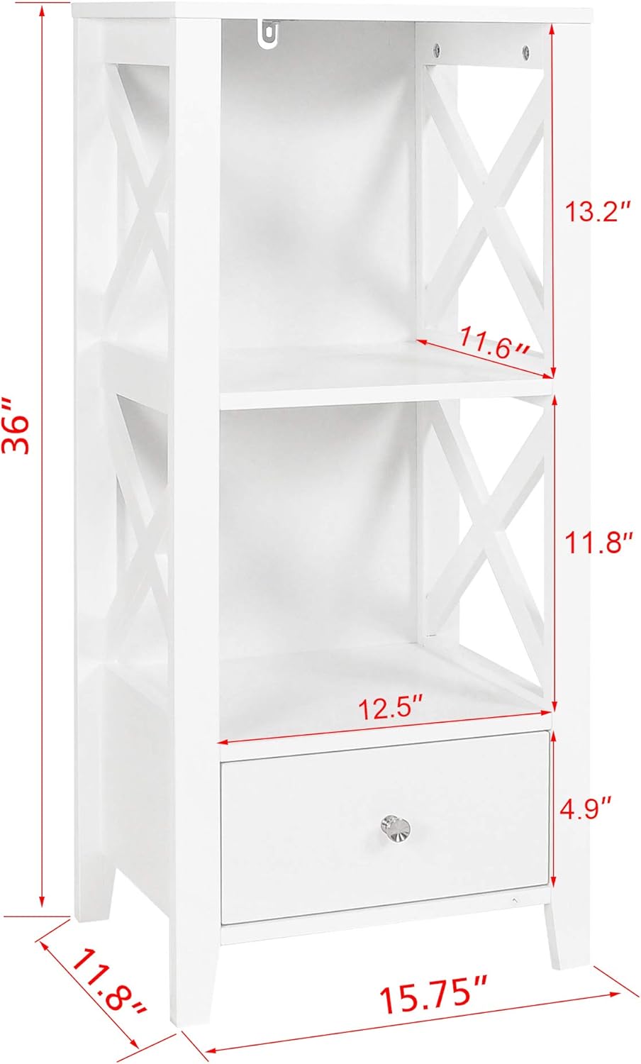 White 3-Shelf Bathroom Storage Tower with Single Drawers H534