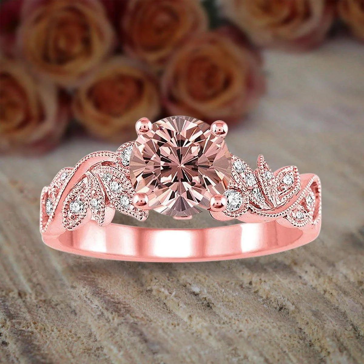 10k Rose Gold Morganite and Diamond Flower Engagement Ring J6988
