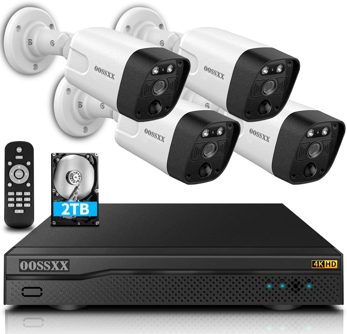 AI Detected POE Security Camera Systems, 8 Channel Outdoor Surveillance Video System, 4pcs IP67 Waterproof Cameras with Audio, 2TB H848844