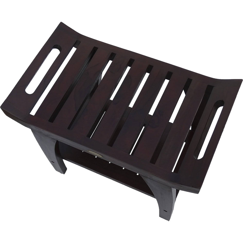 Teak Shower Bench with Shelf and Handles in Brown Finish W838773
