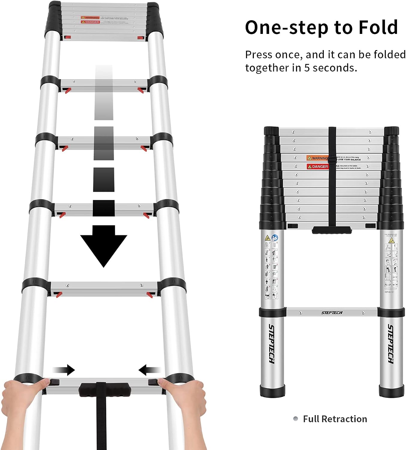 Telescoping Ladder 12.5 feet Aluminum Folding Lightweight Ladder 330 lbs Capacity A25719