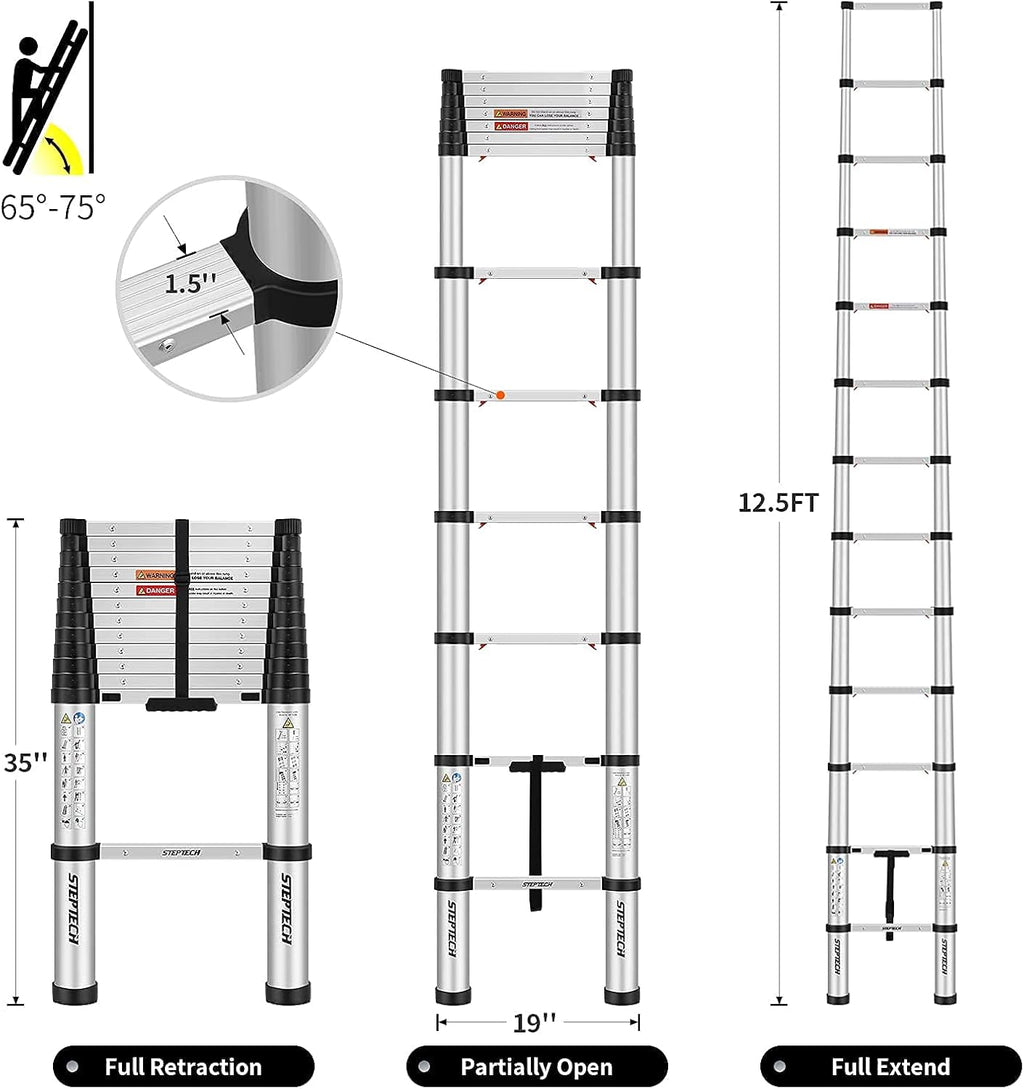 Telescoping Ladder 12.5 feet Aluminum Folding Lightweight Ladder 330 lbs Capacity A25719