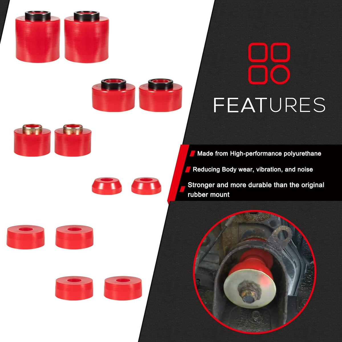 Red Polyurethane Body Mount Bushing Set Kit for Ford F150 F250 F350 R28123
