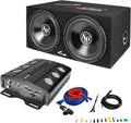 Dual 12 Inch Car Audio Subwoofer Speakers and Sealed Enclosure, 2 Channel 500 Watt Amplifier, and Wire Installation Kit W525