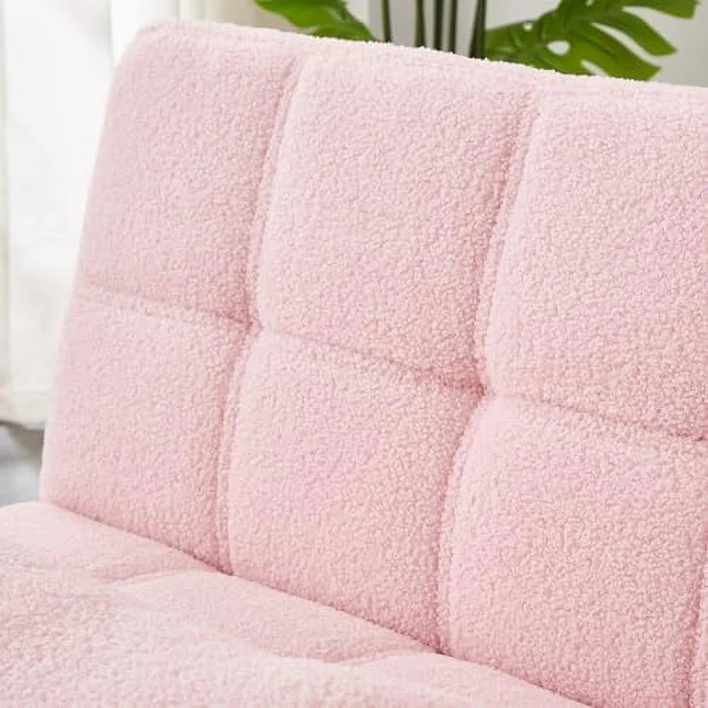 White Teddy Fabric Convertible Sofa Bed with Toss Pillows C242
