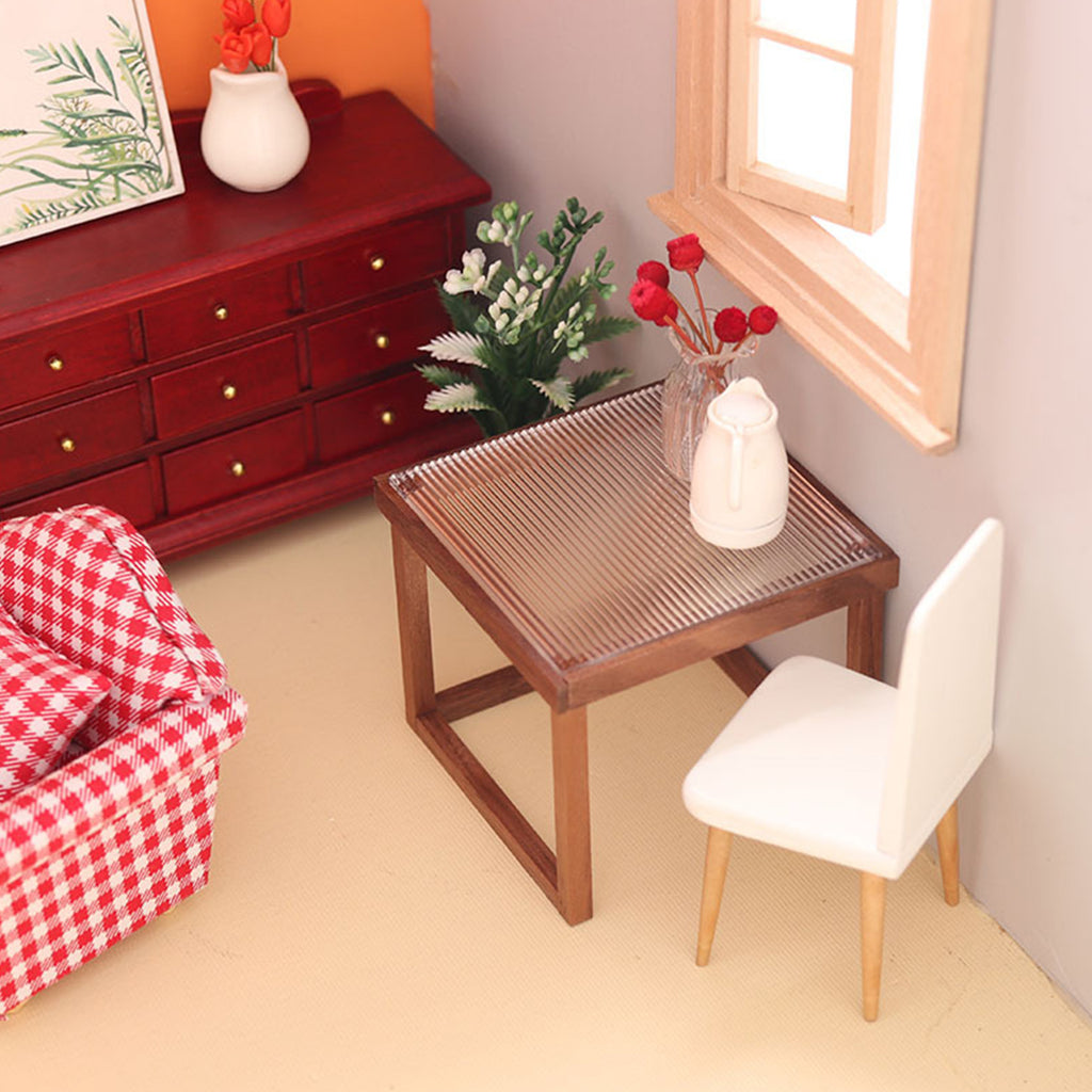 Mini Table Acrylic Black Walnut Wood for 1/12 Doll House T2897