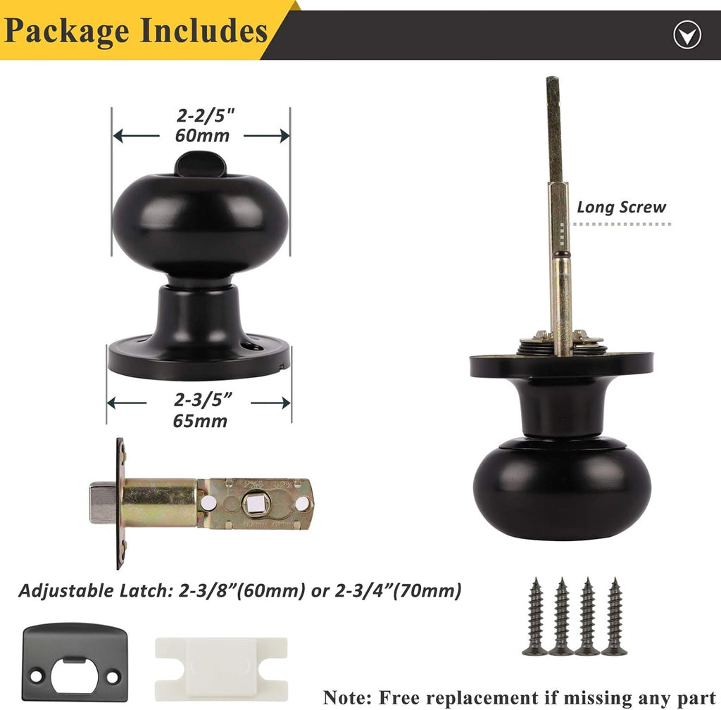 6 Pack Black Oval Privacy Door Knobs P8068