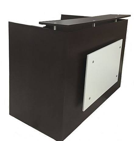 Reception Desk Shell for 15x22 Monitor, 60x22 W by 30x22 D by 44x22 H, Espresso and White Front I59093