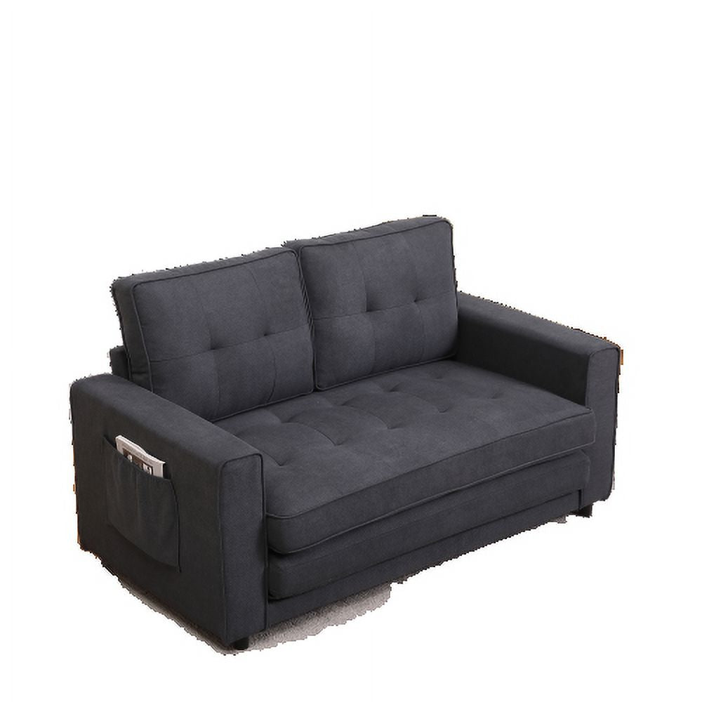 3-in-1 Upholstered Futon Sofa Bed Game Mats, Foldable Pull Out Sleeper Couch Bed, Convertible Floor Game Mats, Dark Gray Y699858