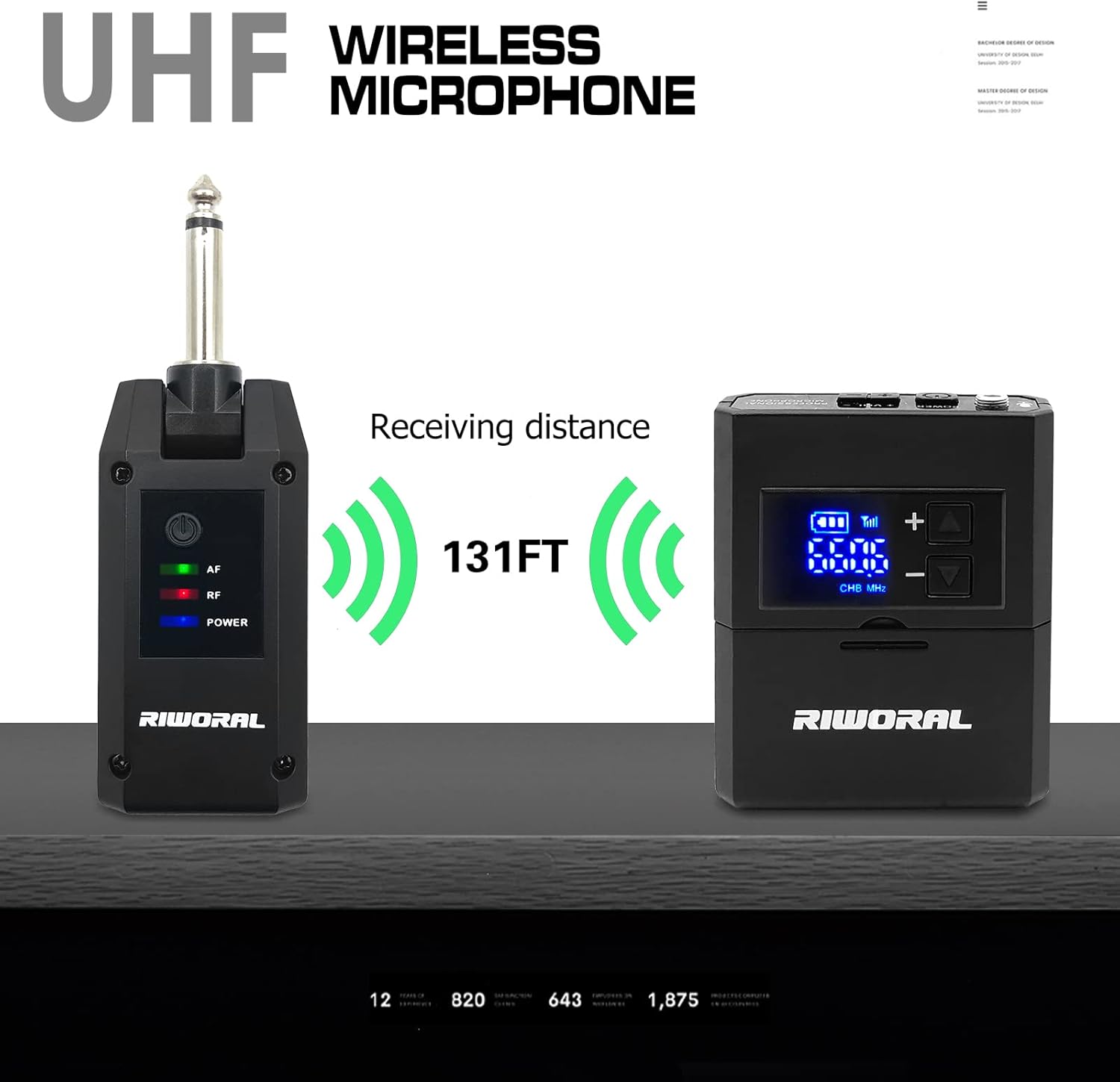 UHF Wireless Microphone System with Lavalier Mic, Headset Mic, Handheld Mic Transmitter & Receiver B195