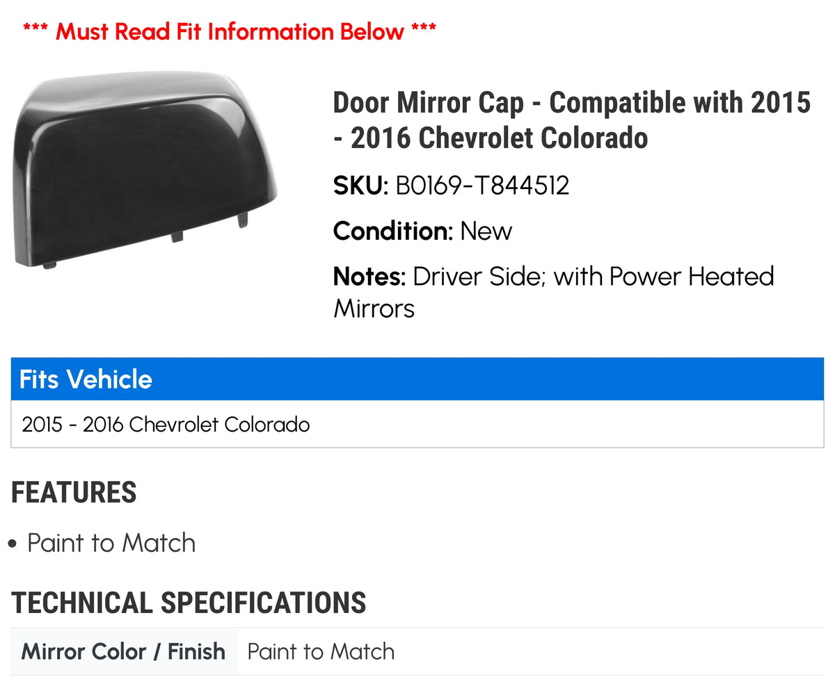 Door Mirror Cap for 2015 - 2016 Chevy Colorado R575