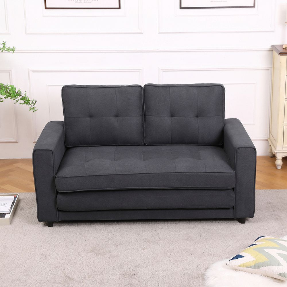 3-in-1 Upholstered Futon Sofa Bed Game Mats, Foldable Pull Out Sleeper Couch Bed, Convertible Floor Game Mats, Dark Gray Y699858