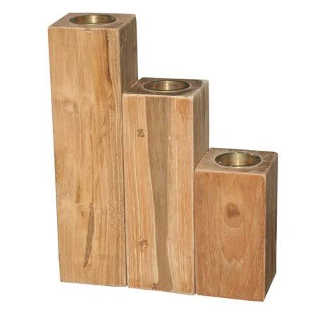 Teak 3 Piece Wood Candlestick Set Z5741