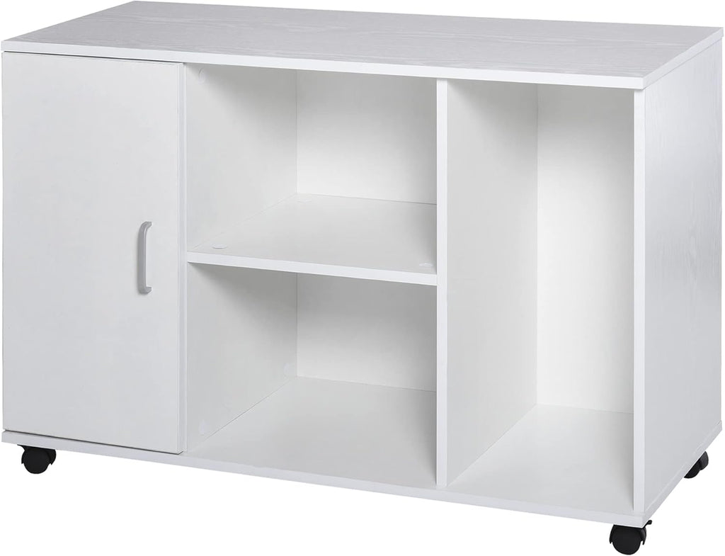 Black Wood Rolling File Cabinet with 3 Open Shelves and Door D50131