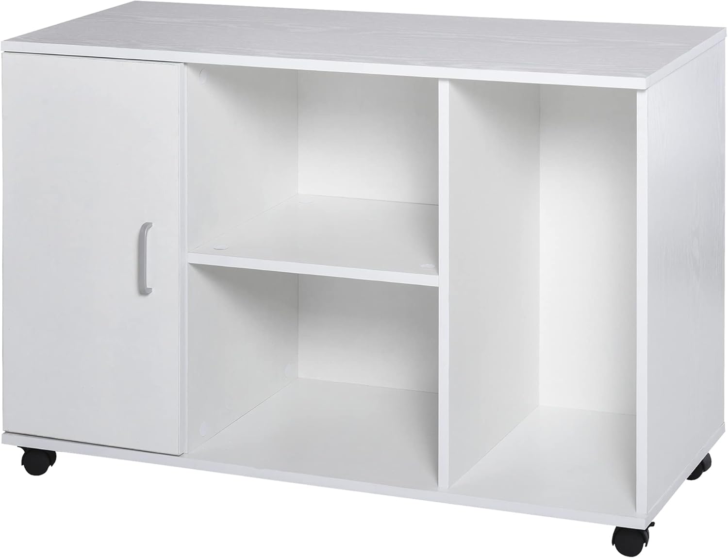 Black Wood Rolling File Cabinet with 3 Open Shelves and Door D50131