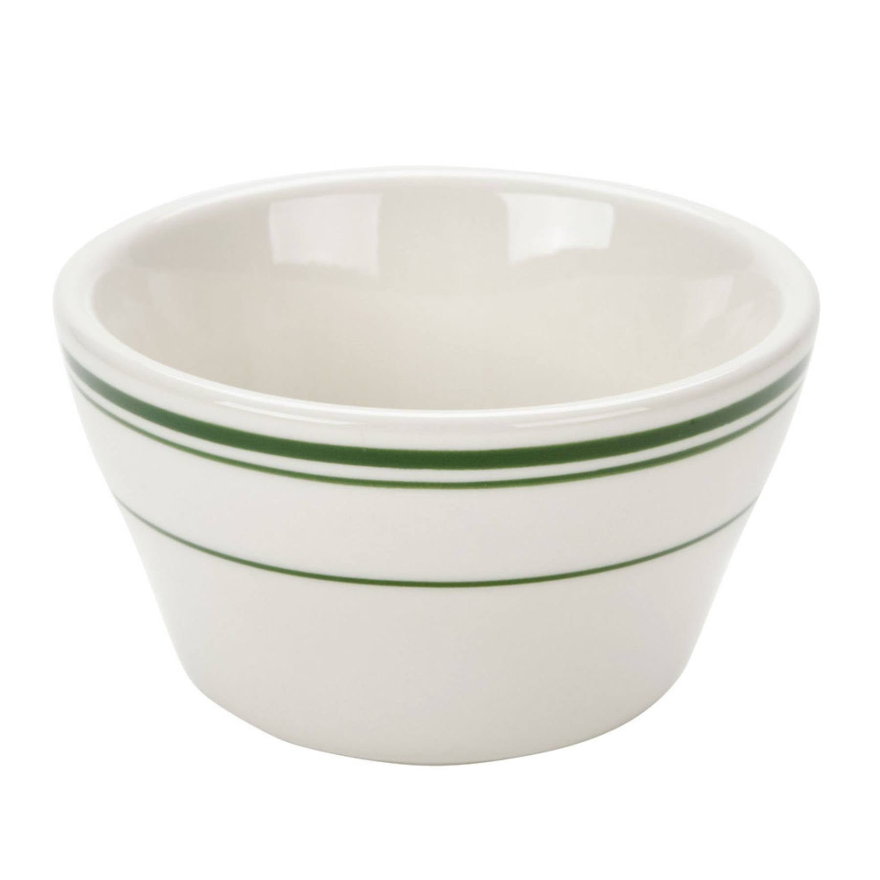 8 oz Bouillon Wide Rim in Eggshell American White with Green Bands Case of 36 S7302