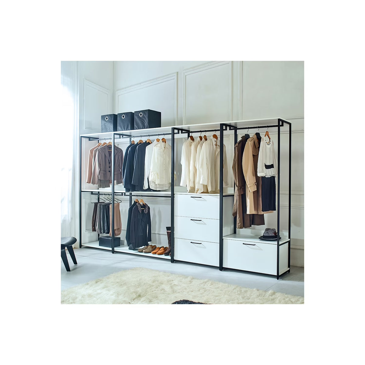 White Freestanding Wood Closet System with Metal Frame S6316