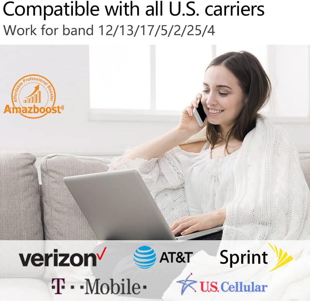 Cell Phone Signal Booster Kit, Up to 5,000 sq ft, 2G/3G/4G/5G LTE D378
