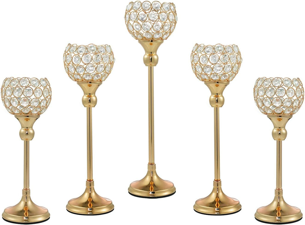 Gold Crystal Candle Holder, 5Pcs U104