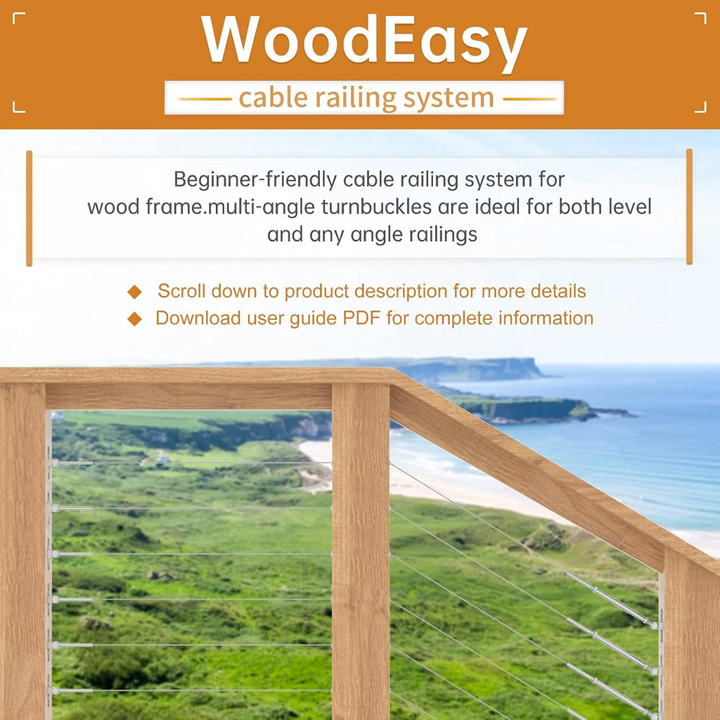 Black Stainless Steel Cable Railing Kit Hardware for 1/8 Wire Rope Wood Posts T316 Marine Grade L93818