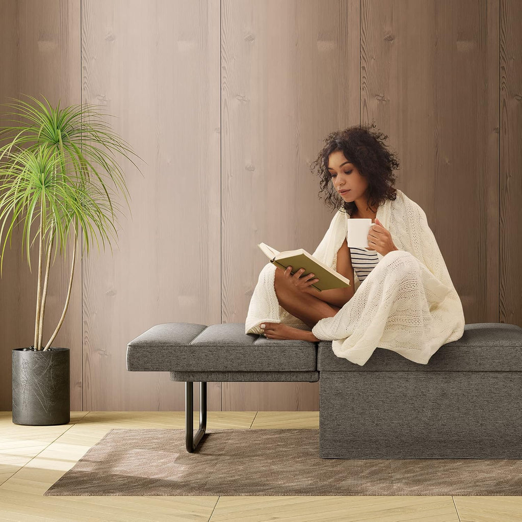 Light Gray Linen Convertible Sofa Bed J14279