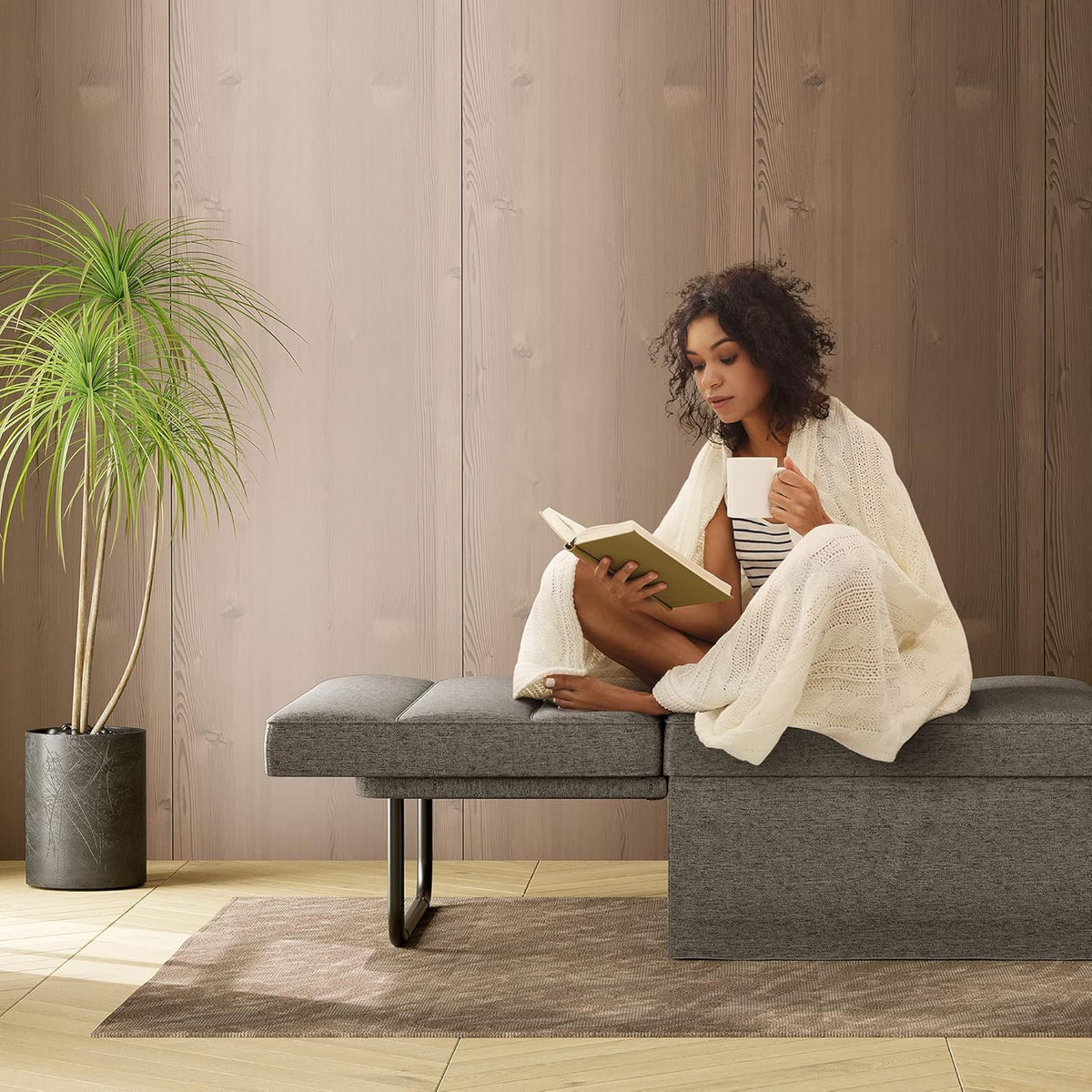 Light Gray Linen Convertible Sofa Bed J14279