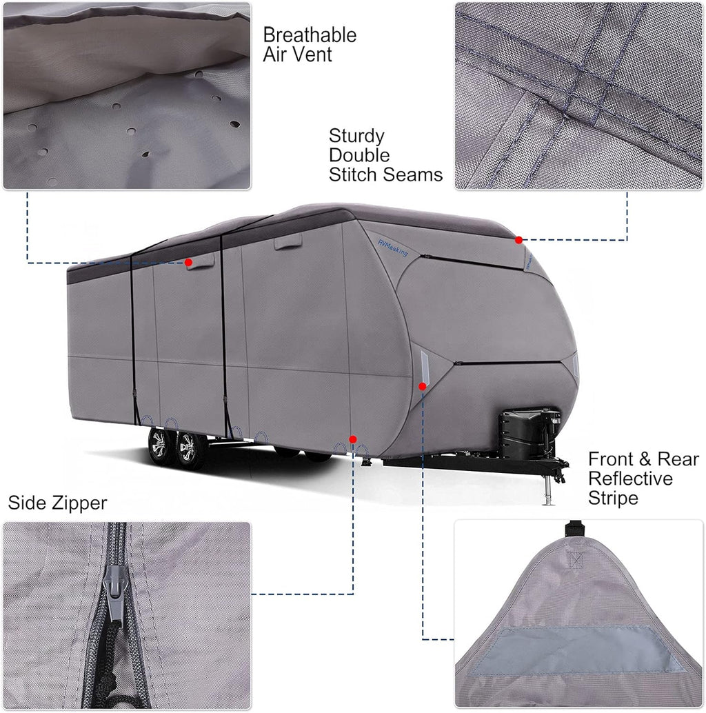 Upgraded Waterproof 500D Travel Trailer Cover with 4 Tire Covers, Tongue Jack Cover D9820