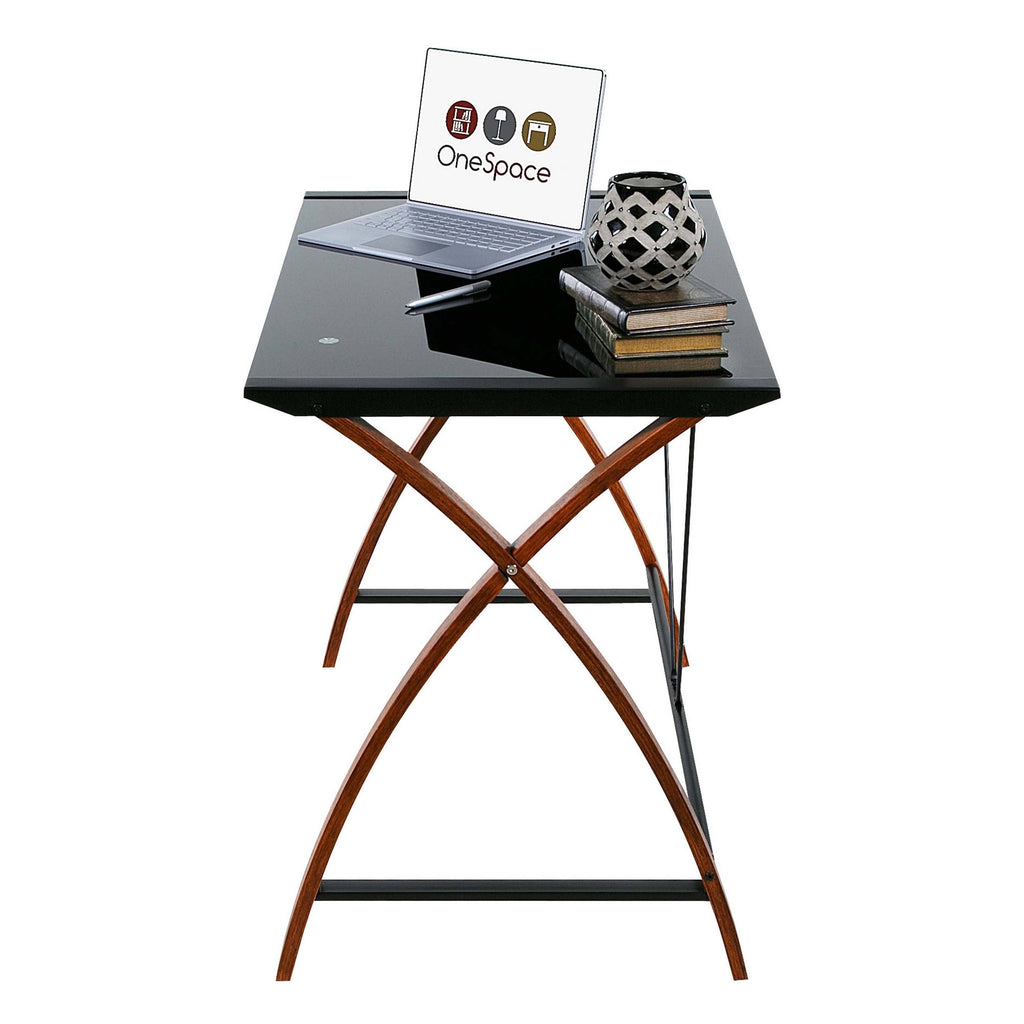 Black Glass and Wood Computer Desk A821133