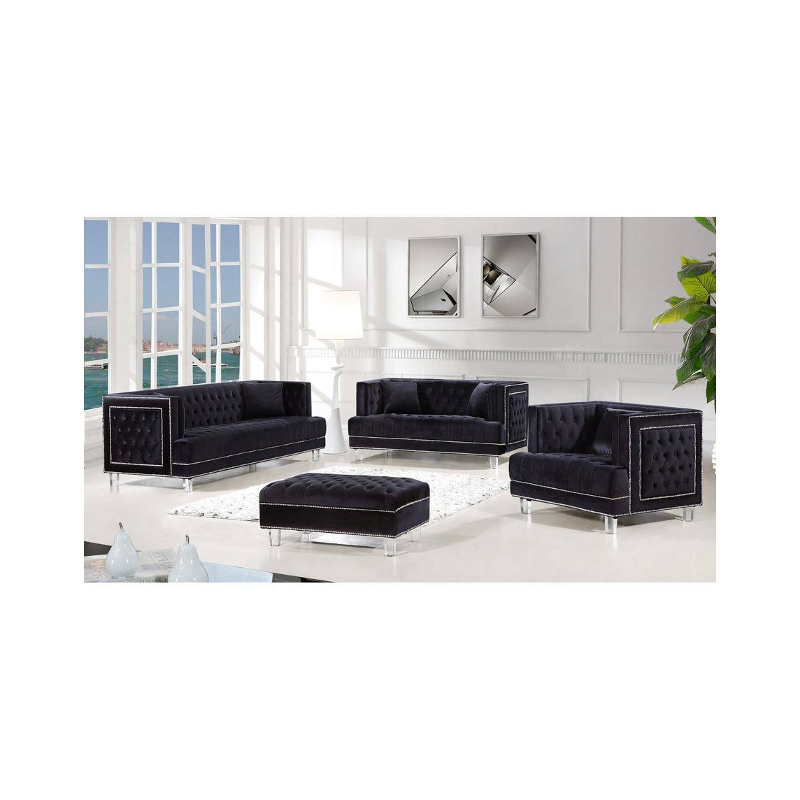 Black Velvet Ottoman B43060