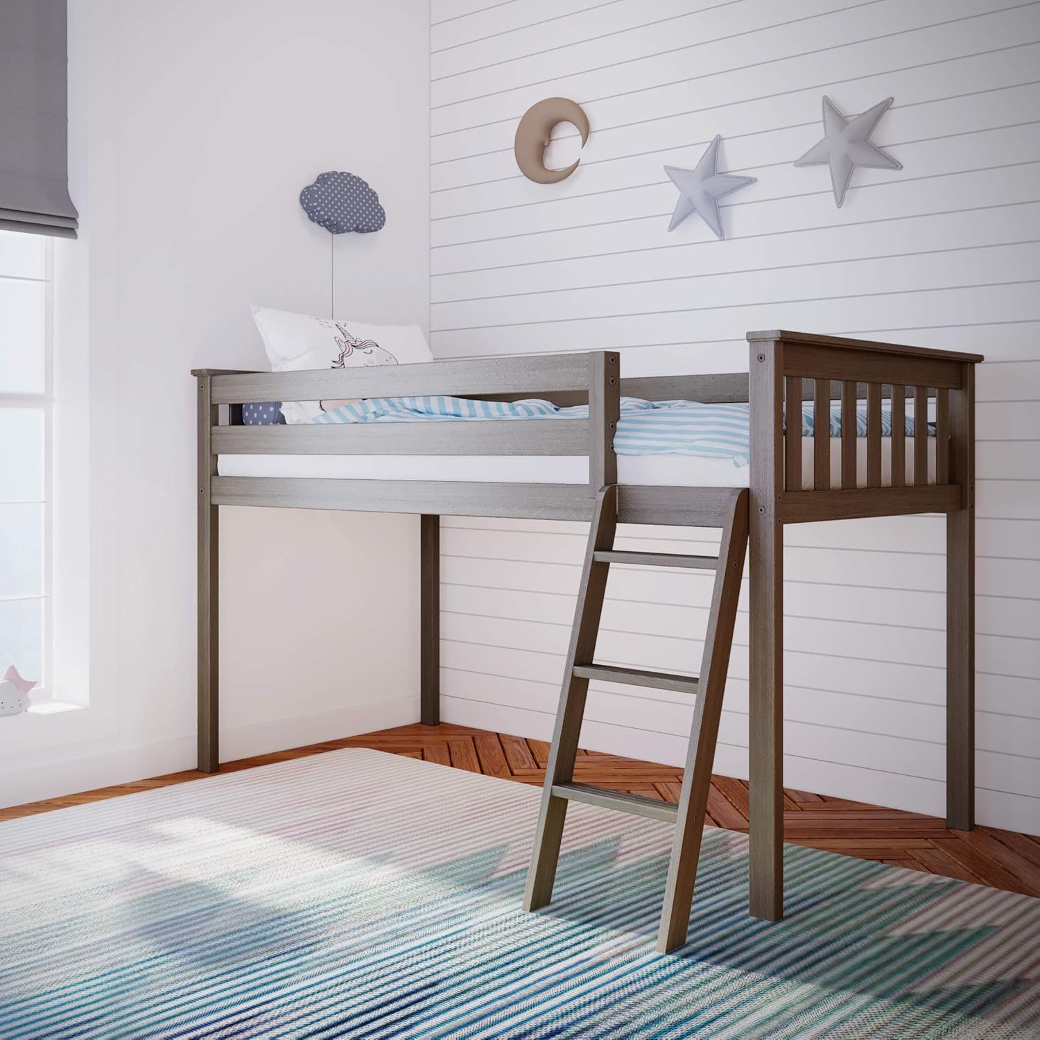 Twin Low Loft Bed with Staircase, White L769555