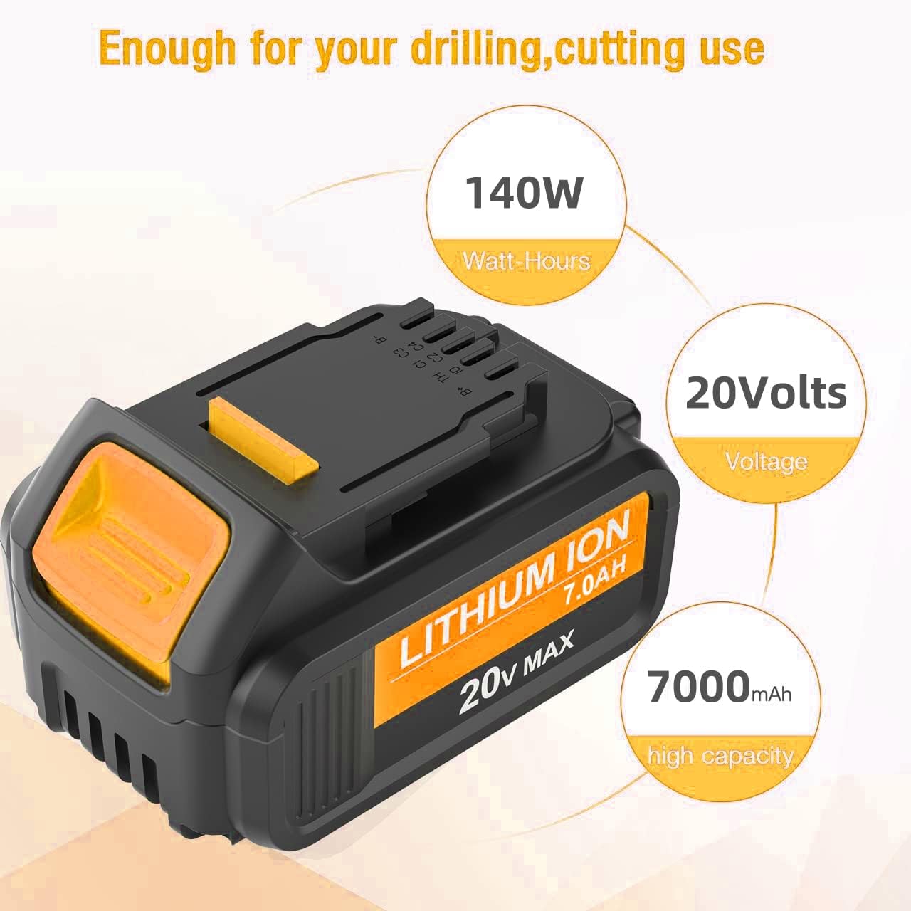 2 Packs 7.0Ah DCB207 Battery Compatible with Dewalt 20V Max Lithium W748419