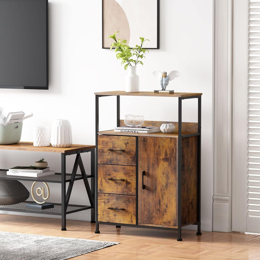 Storage Cabinet with 3 Drawers and Door Wood O49590