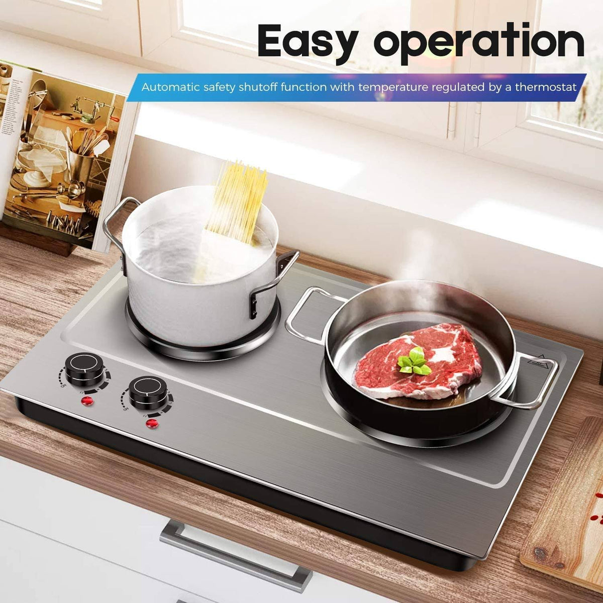 1800W Electric Double Burner Countertop Cast Iron Hot Plate E8441
