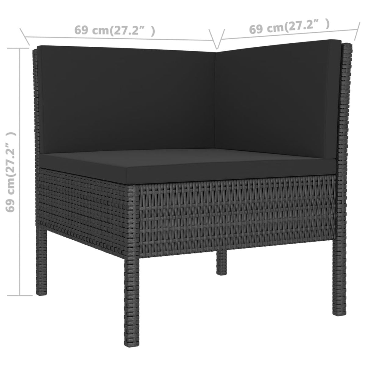 3 Piece Poly Rattan Outdoor Sectional Sofa Set with Cushions Steel Frame D197819