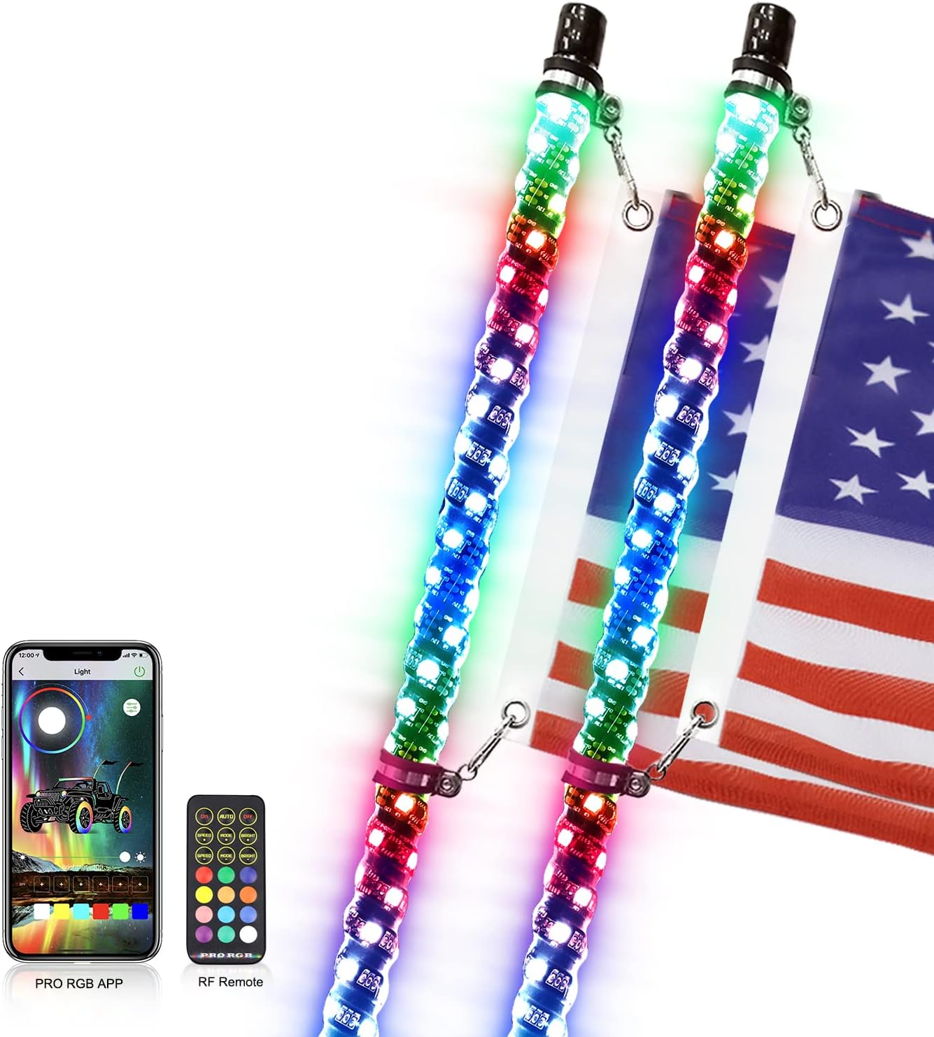 2PCS 3FT LED Whips Light with Remote and app Control Z6706