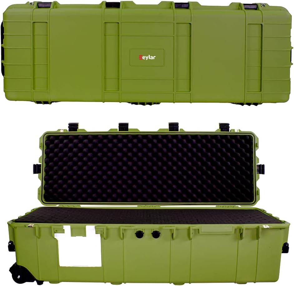 Heavy Transport Roller Rifle Hard Case with Foam, Waterproof & Crushproof, Three Rifle Capacity W151