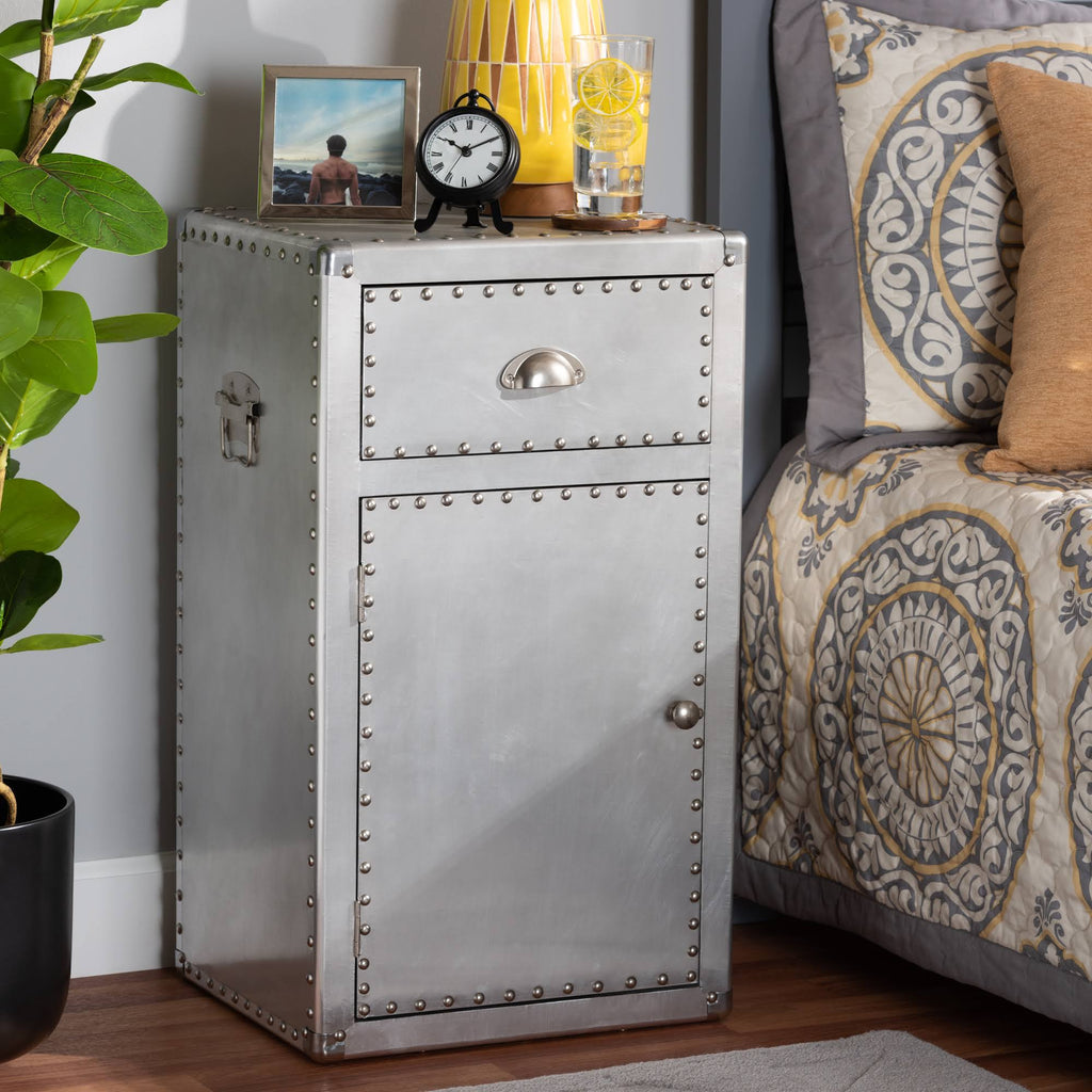 Silver 1-Door Metal Accent Storage Cabinet K88270