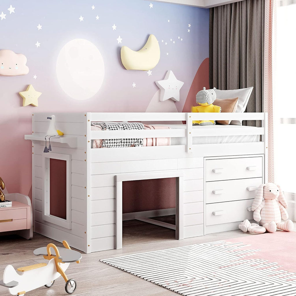 Twin Size Espresso Loft Bed with Desk and Storage Cabinet Q6630